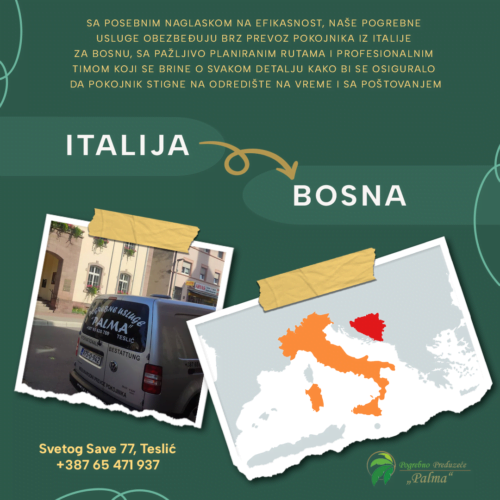 Prevoz pokojnika iz Italije u Srbiju, Bosnu, Hrvatsku i Crnu Goru